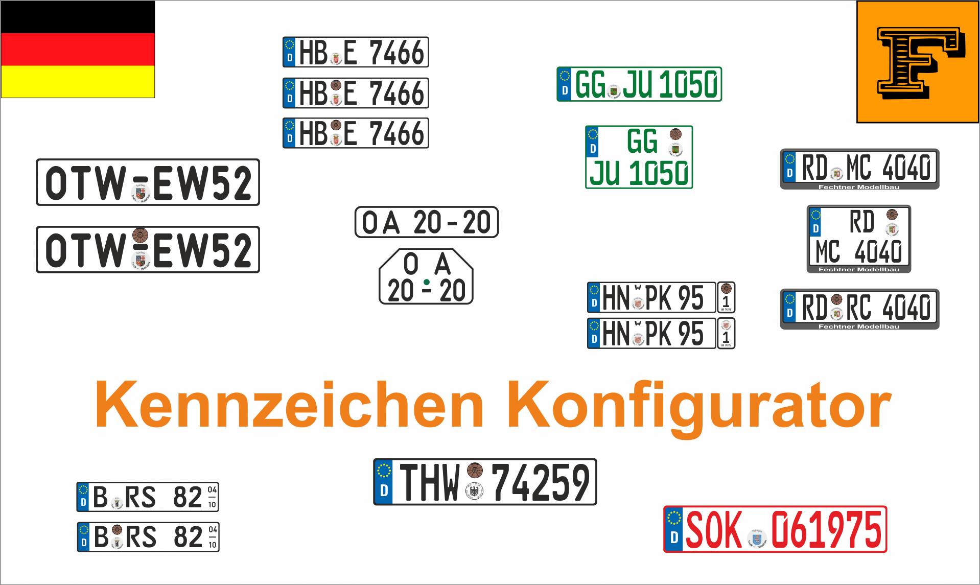 Euro-Kennzeichen-Set Konfigurator, 3 Wunschkennzeichen