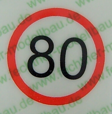 Geschwindigkeitsschild weiss/rot (80) 12,5mm Durchmesser Geschwindigkeitsschild weiss/rot (80) 12,5mm Durchmesser