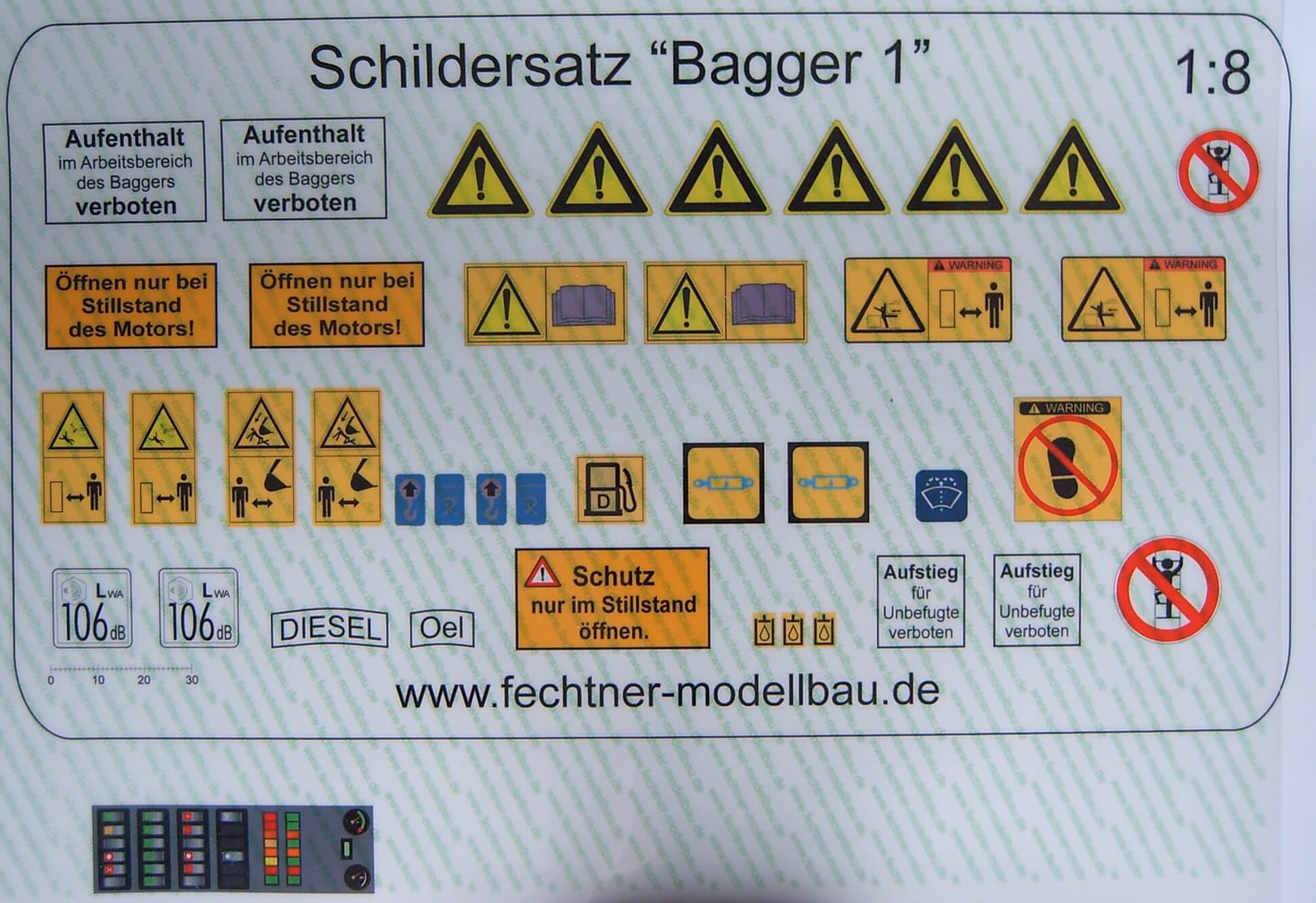 Decalbogen, Selbstklebefolie "Bagger1"   passend zu Maßstab 