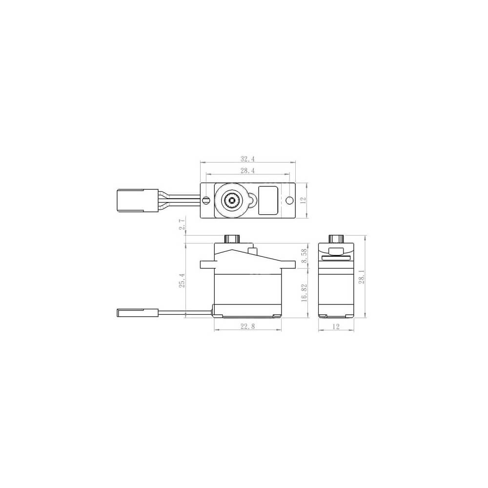 SAVÖX Servo SC-0253MG Digitalservo. Maße: 22,8 x 12,0 x 25,4