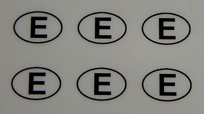 6 Nationalitätskennzeichen <E>. 8mm hoch passend zum